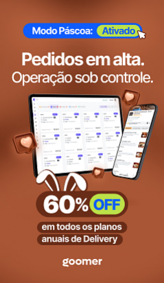 Banner promocional da Goomer com tema de Páscoa, oferecendo 60% de desconto em planos anuais de Delivery.