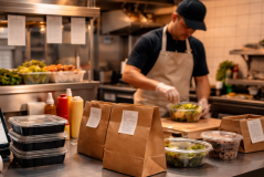 Como montar restaurante delivery: preparo de pedidos e embalagens para entrega.