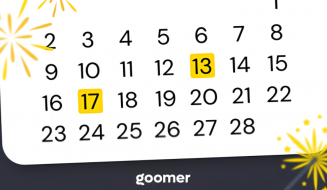 Ilustração de um calendário mensal com os dias 13 e 17 destacados em amarelo e desenhos de fogos de artifício nas bordas.
