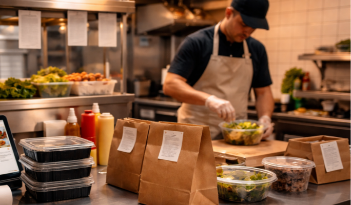 Como montar restaurante delivery: preparo de pedidos e embalagens para entrega.