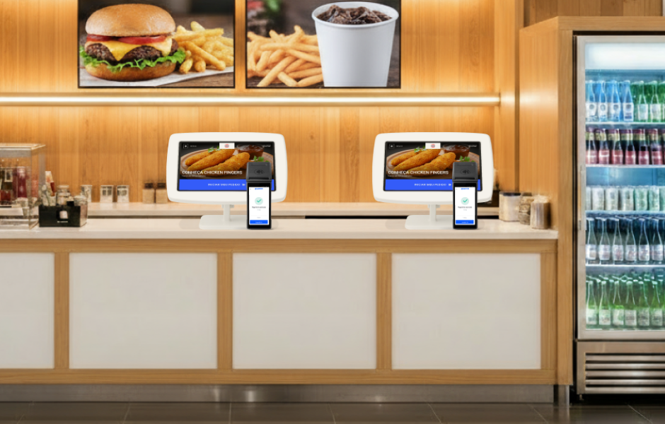 Imagem de um restaurante fast food, destacando um balcão 