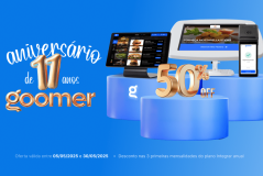 Comemoração de 11 anos da Goomer com 50% de desconto em serviços. Oferta válida de 05/05/2025 a 30/05/2025