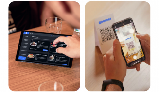 Imagens de dispositivos móveis exibindo aplicativos de streaming e pagamento digital, destacando o uso da tecnologia moderna para entretenimento e compras online.