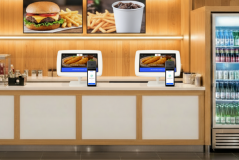 Imagem de um restaurante fast food, destacando um balcão 