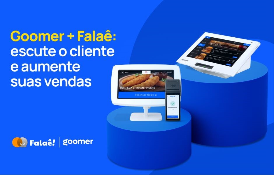 Imagem promocional do sistema Goomer e Falaê, reforçando a importância de escutar o cliente para aumentar as vendas com tecnologia de pontos de venda e atendimento digital.